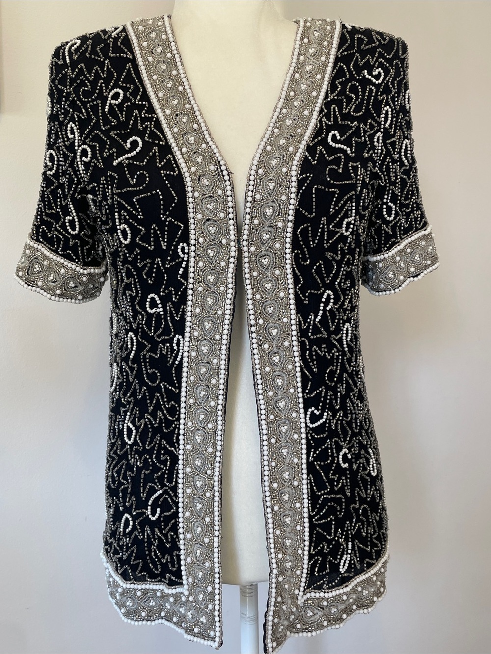 Classic Vintage Beaded Silk Jacket by Laurence Kazar size Petite Small